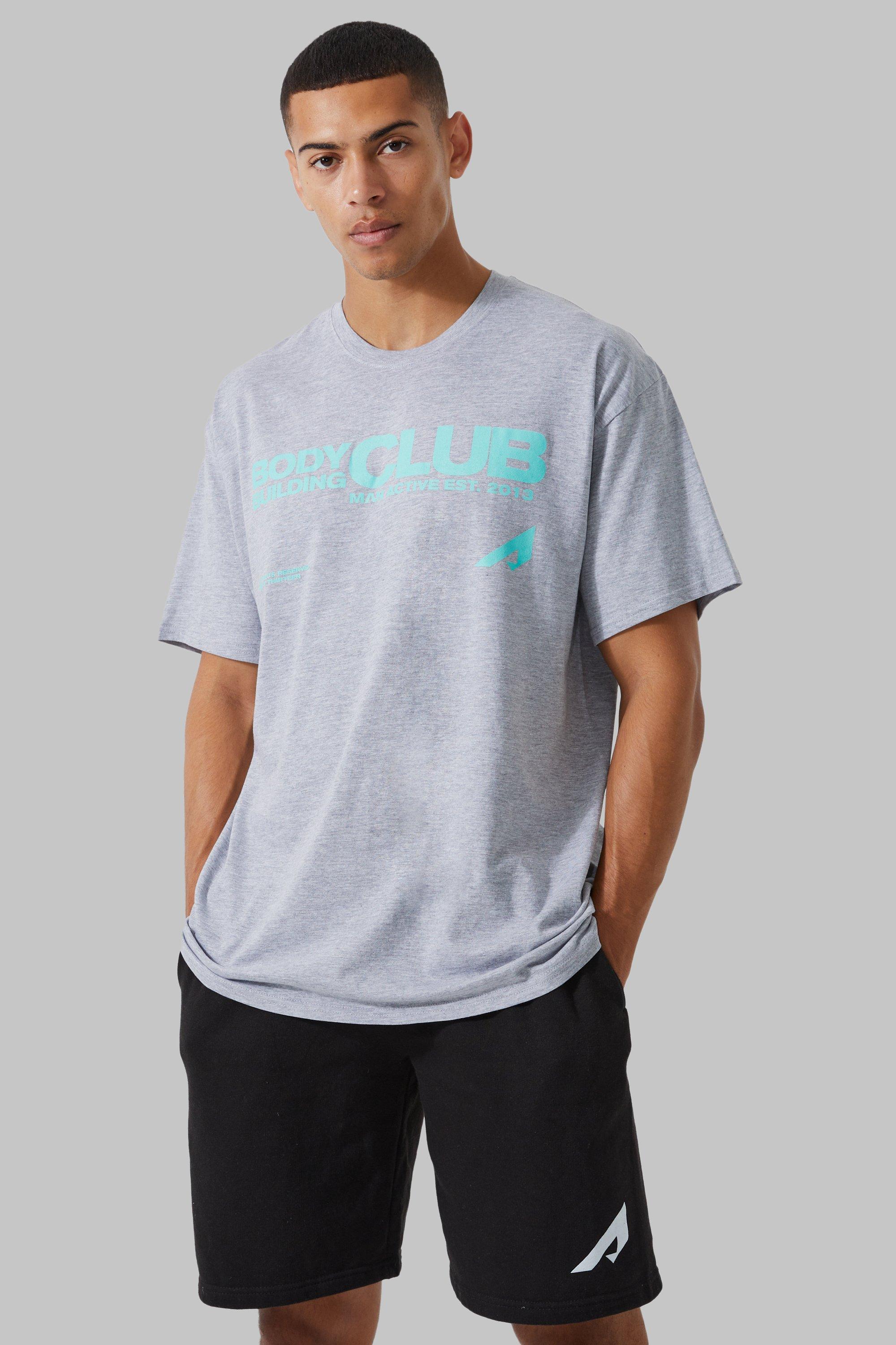 Mens Grey Active Oversized Bodybuilding Club T-shirt, Grey